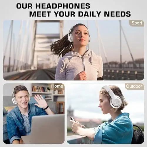 6S Беспроводные Bluetooth Наушники Over Ear, Hi-Fi Стерео Складные Беспроводные Стерео Гарнитуры Наушники со Встроенным Микрофоном, Регулятор Громкости, FM для iPhone/Samsung/iPad/PC (Белый и Золотой) - PRTUKYT (1)