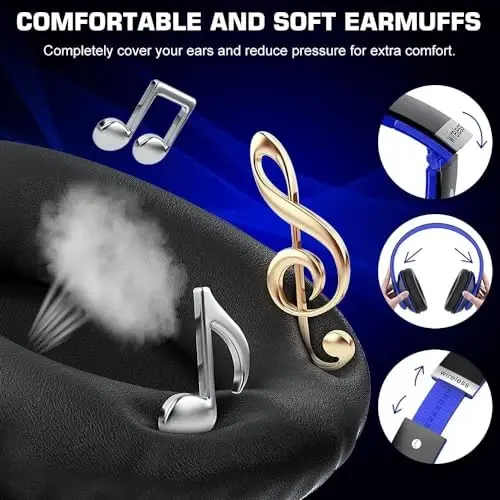 6S Bluetooth Headphones Over-Ear, Hi-Fi Stereo Foldable Wireless Stereo Headsets Earbuds with Built-in Mic, Volume Control, FM for iPhone/Samsung/iPad/PC (Blue) - 3