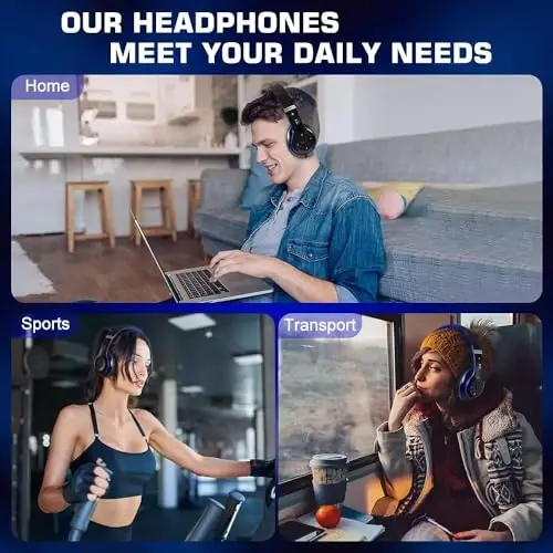 6S Bluetooth Headphones Over-Ear, Hi-Fi Stereo Foldable Wireless Stereo Headsets Earbuds with Built-in Mic, Volume Control, FM for iPhone/Samsung/iPad/PC (Blue) - 5