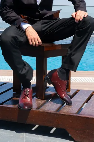El Yapımı Bordo Renk Oxford Model 7 Cm Boy Uzatan Gizli Topuk Ayakkabı Damatlık Kundura - 5