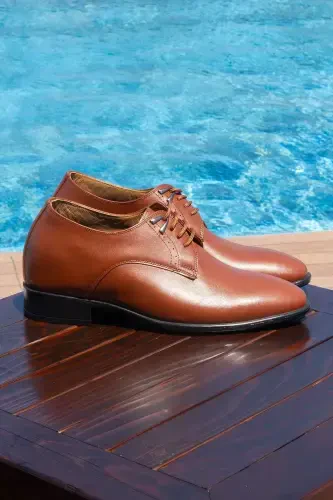 El Yapımı Aksesuarlı Kahverengi 7 Cm Boy Uzatan Gizli Topuklu Erkek Ayakkabı Damatlık Kundura - ELEVOLD (1)