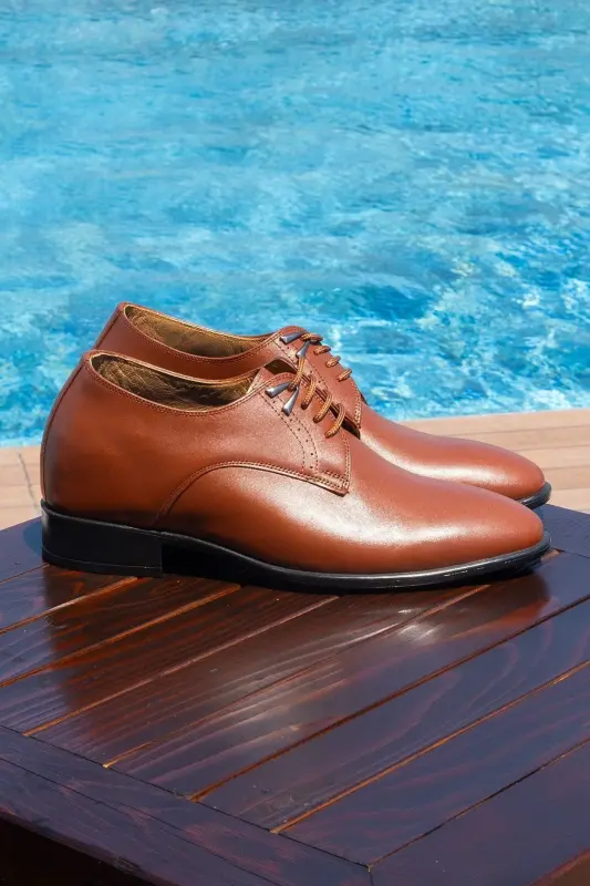 El Yapımı Aksesuarlı Kahverengi 7 Cm Boy Uzatan Gizli Topuklu Erkek Ayakkabı Damatlık Kundura - 2