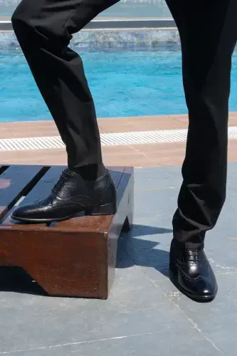 El Yapımı Hakiki Deri Brogue Model 7 Cm Boy Uzatan Gizli Topuk Erkek Ayakkabı Damatlık Kundura - ELEVOLD (1)