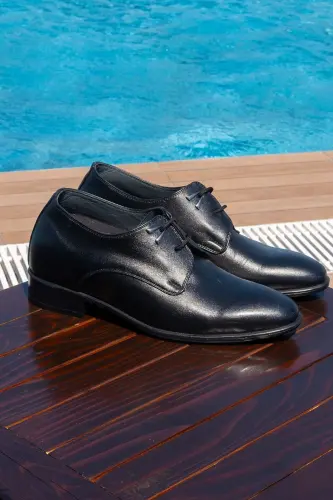 El Yapımı Oxford Model Çift Bağcık 7 Cm Boy Uzatan Gizli Topuklu Erkek Ayakkabı Damatlık Kundura - 4
