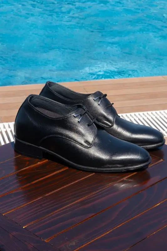 El Yapımı Oxford Model Çift Bağcık 7 Cm Boy Uzatan Gizli Topuklu Erkek Ayakkabı Damatlık Kundura - 4