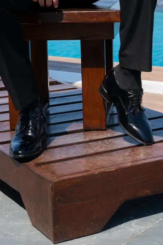 7/ 9 Cm Height Increasing Hidden Heel Handmade Accessory Oxford Patent Leather Men's Shoes Groom Shoes - 2