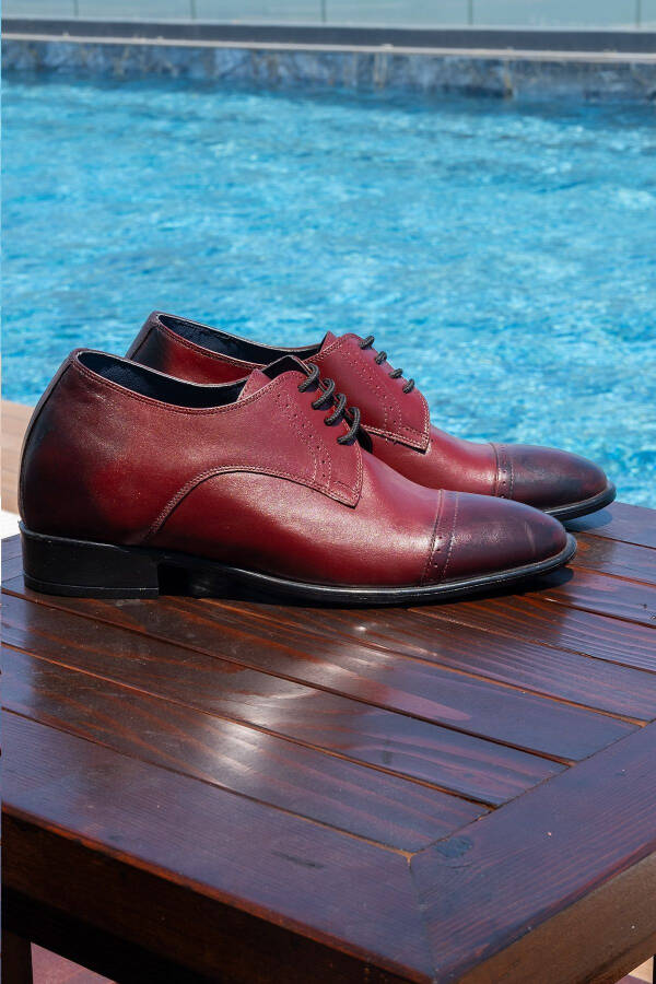 7/ 9 Cm Height Increasing Hidden Heel Handmade Burgundy Oxford Shoes Groom Shoes - 2