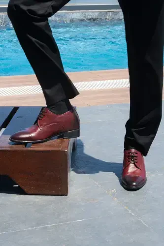 7/ 9 Cm Height Increasing Hidden Heel Handmade Burgundy Oxford Shoes Groom Shoes - ELEVOLD (1)