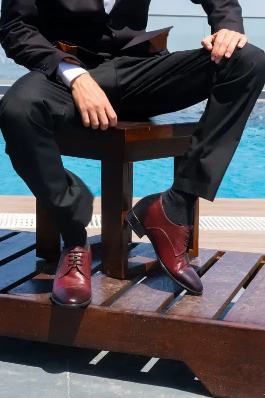 7/ 9 Cm Height Increasing Hidden Heel Handmade Burgundy Oxford Shoes Groom Shoes - 5