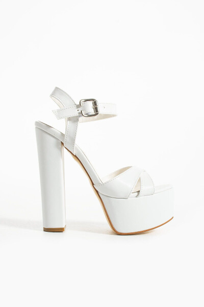 7-9600 16 см Белые свадебные туфли на толстом каблуке - 5