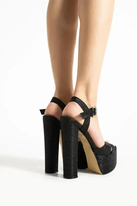 7-9600 16cm High Heel Platform Glittery Women's Evening Shoes - glittery black - 4