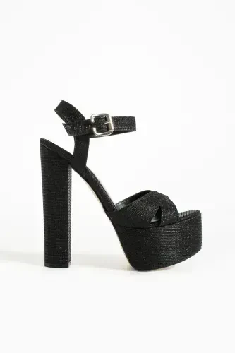 7-9600 16cm High Heel Platform Glittery Women's Evening Shoes - glittery black - 5