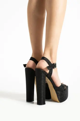 7-9600 16cm High Heel Platform Glittery Women's Evening Shoes - glittery black - 4