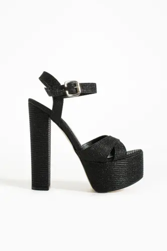 7-9600 16cm High Heel Platform Glittery Women's Evening Shoes - glittery black - 5