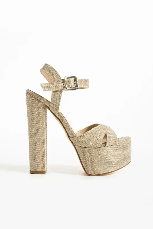 7-9600 16cm Platform Glittery Gold Shoes - 1