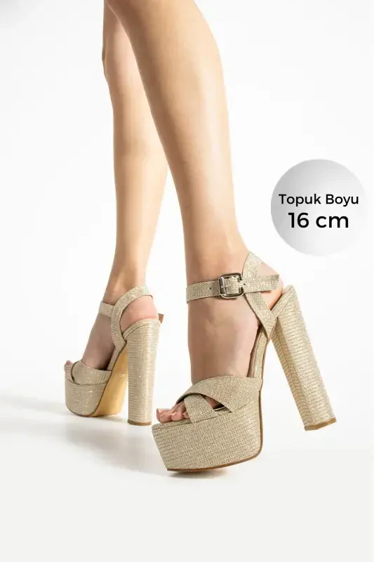 7-9600 16cm Platform Glittery Gold Shoes - 4