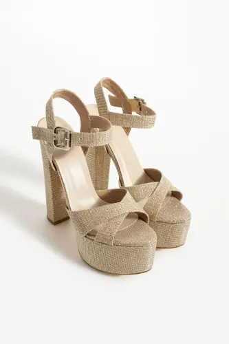 7-9600 16cm Platform Glittery Gold Shoes - 2