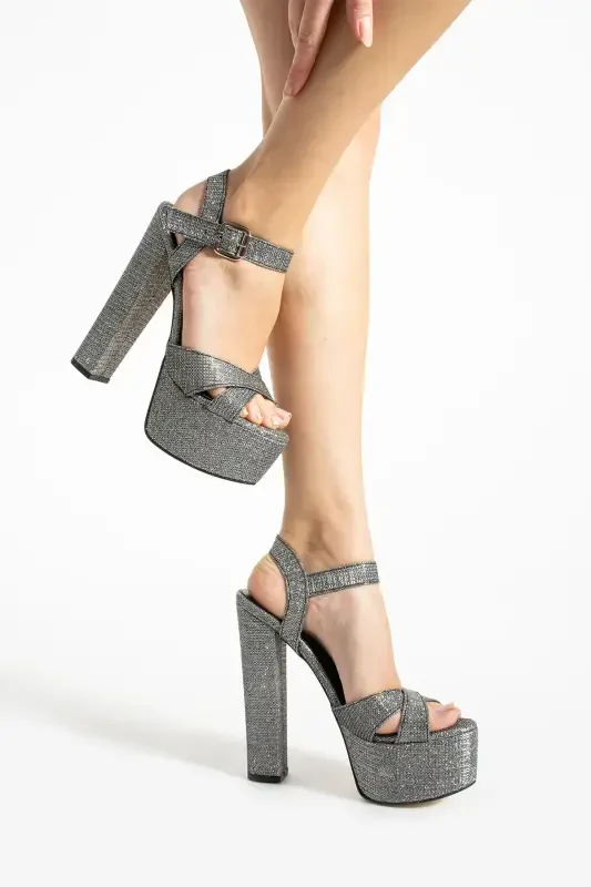 7-9600 16cm Platform Glittery Platinum Shoes - 4
