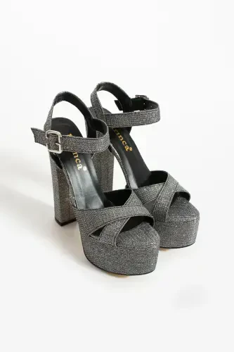 7-9600 16cm Platform Glittery Platinum Shoes - 7