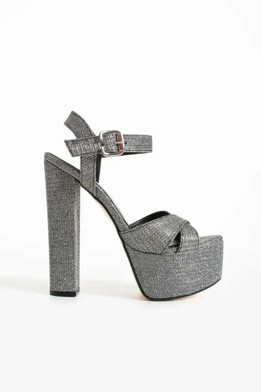 7-9600 16cm Platform Glittery Platinum Shoes - 6