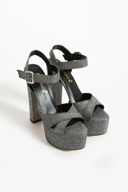 7-9600 16cm Platform Glittery Platinum Shoes - 7