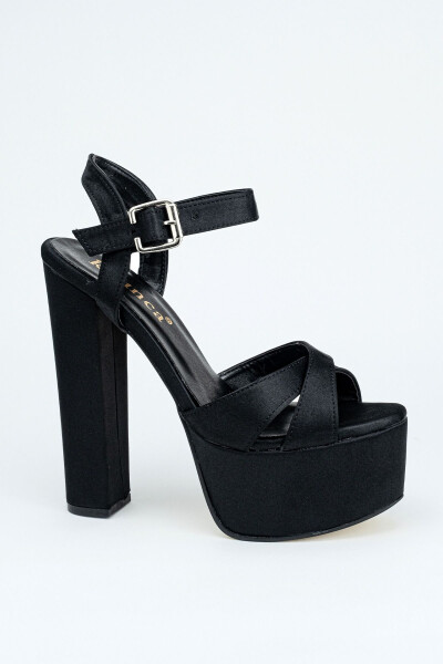 7-9600 16cm Platform Satin Black Shoes - 3