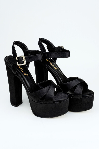 7-9600 16cm Platform Satin Black Shoes - 4