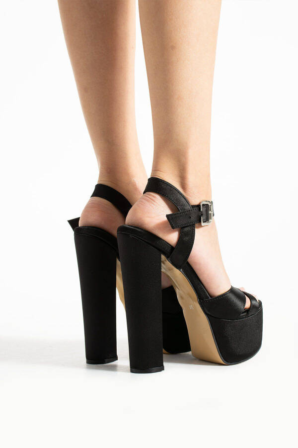 7-9600 16cm Platform Satin Black Shoes - 4
