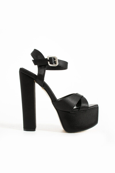 7-9600 16cm Platform Satin Black Shoes - 5