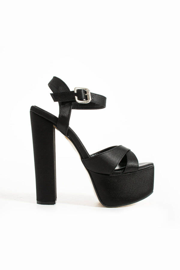 7-9600 16cm Platform Satin Black Shoes - 5
