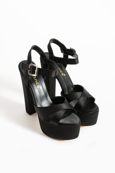 7-9600 16cm Platform Satin Black Shoes - 6