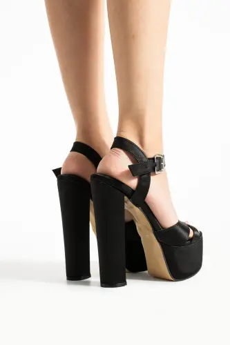 7-9600 16cm Platform Satin Black Shoes - 4
