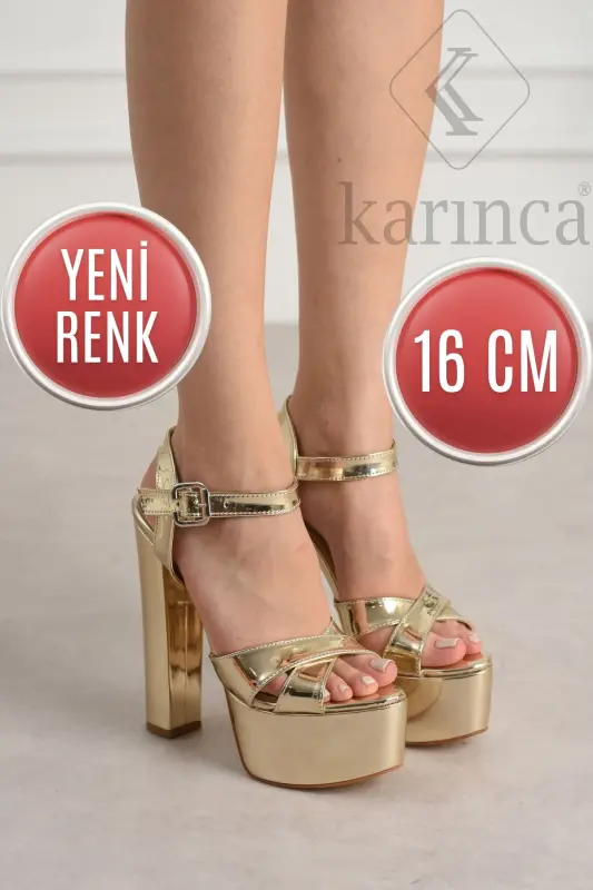 7-9600 16cm Platformlu Parlak Ayna Deri Ayakkabı-Gold Ayna - 1