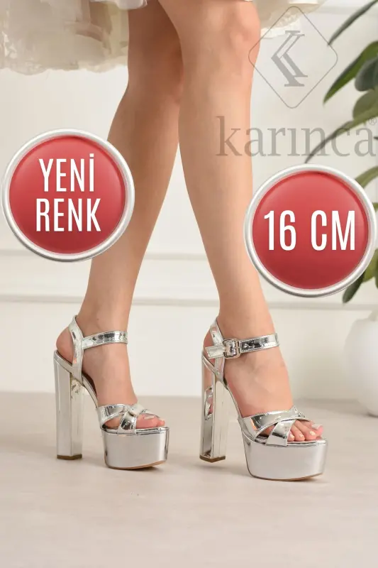7-9600 16cm Platformlu Parlak Ayna Deri Ayakkabı-Gümüş Ayna - KARINCA