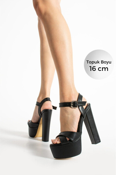 7-9600 16cm Platformlu Siyah Deri Ayakkabı-Siyah Deri 