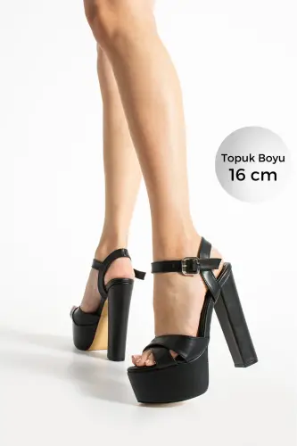 7-9600 16cm Platformlu Siyah Deri Ayakkabı - Siyah Deri 