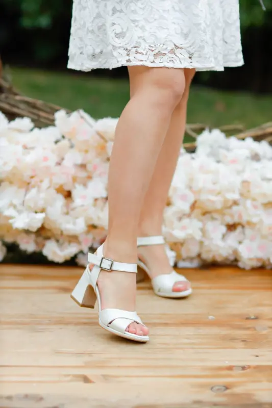 7 Cm Sedef Saten Gelin Ayakkabısı Koşma Garantili-Beyaz - GELINLIK AYAKKABICIM