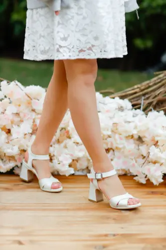 7 Cm Sedef Saten Gelin Ayakkabısı Koşma Garantili-Beyaz - GELINLIK AYAKKABICIM (1)