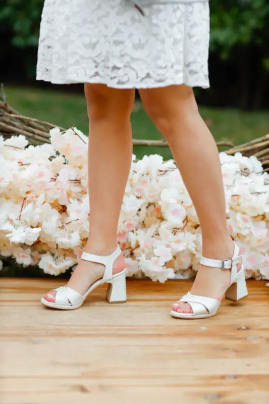 7 Cm Sedef Saten Gelin Ayakkabısı Koşma Garantili-Beyaz - 3