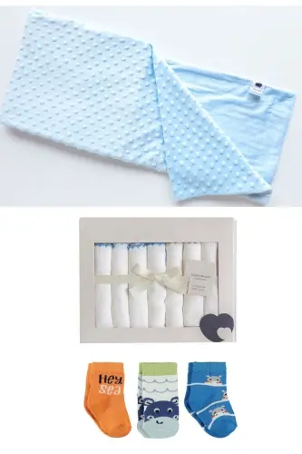7 CUTE BEARS BIRTH SET (10-PIECE HOSPITAL DISCHARGE, SHOULDER-BACKPACK, SWADDLE, BLANKET, HANKY, SOCKS) - GREY-NAVY - 8