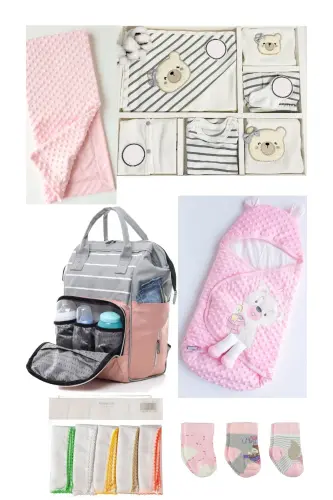 7 Cute Bears Newborn Set (10 Pcs Hospital Outfit, Shoulder-Back Bag, Swaddle, Blanket, Handkerchief, Socks)-Black - 1