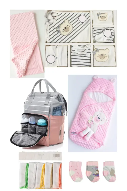 7 Cute Bears Newborn Set (10 Pcs Hospital Outfit, Shoulder-Back Bag, Swaddle, Blanket, Handkerchief, Socks)-Black - BOMBINOO