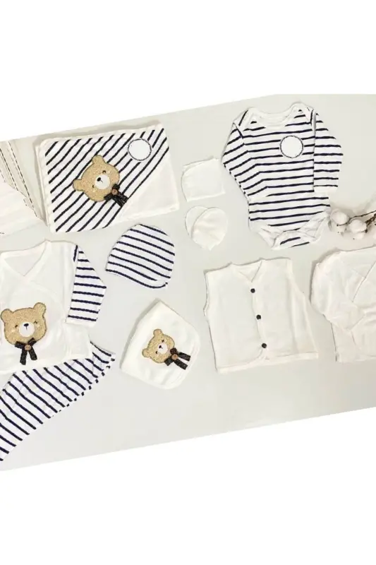 7 Cute Bears Newborn Set (10-Piece Hospital Outfit, Shoulder-Back Bag, Swaddle, Blanket, Handkerchief, Socks)-Beige - 2