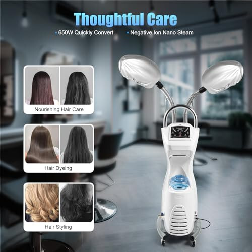 7 in 1 Rolling Ozone Stand Hair Dryer, Stand Hair Steamer with 8 Gears Temp Setting Adjustable Tube, Professional Salon Hair Steamer 650W 110V, Hair Dryers for Hair Care Hand Nourishment Silver - 2