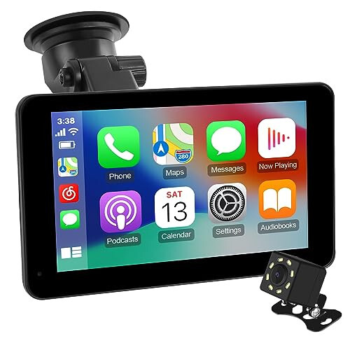 7 Inch Portable Wireless Carplay Smart Touch Screen for Car, HD Touchscreen with Car Play & Android Auto Mirror Link/Bluetooth Hand Free/Navigation/Voice Control/Backup Camera for All Vehicles - 1