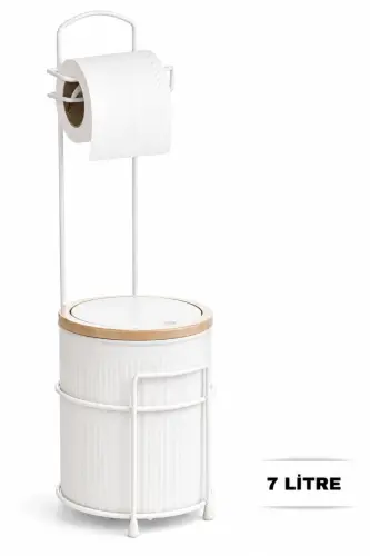 7 Liter Bathroom Kitchen Trash Can Metal Stand Toilet WC Paper Holder Set-White - 2