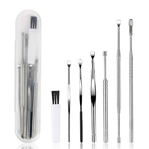 7 Pcs Ear Pick Earwax Removal Kit, BetyBedy Ear Cleansing Tool Set, Ear Curette Ear Wax Remover Tool with Cleaning Brush and Storage Box, Sliver - BetyBedy