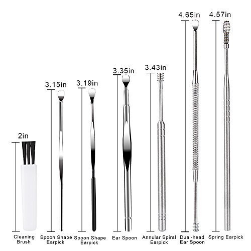 7 Pcs Ear Pick Earwax Removal Kit, BetyBedy Ear Cleansing Tool Set, Ear Curette Ear Wax Remover Tool with Cleaning Brush and Storage Box, Sliver - BetyBedy (1)