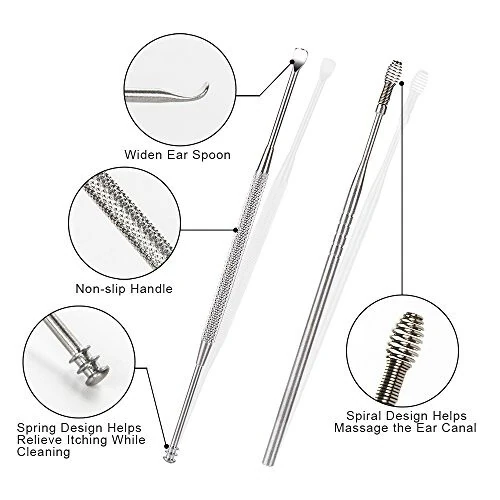 7 Pcs Ear Pick Earwax Removal Kit, BetyBedy Ear Cleansing Tool Set, Ear Curette Ear Wax Remover Tool with Cleaning Brush and Storage Box, Sliver - 4