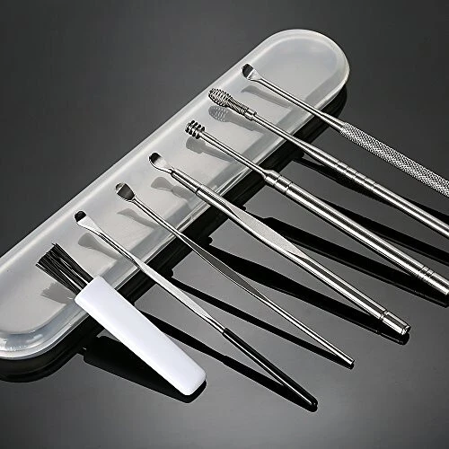 7 Pcs Ear Pick Earwax Removal Kit, BetyBedy Ear Cleansing Tool Set, Ear Curette Ear Wax Remover Tool with Cleaning Brush and Storage Box, Sliver - 6